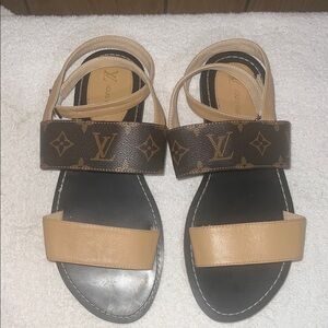 LV Brown & Tan Leather Strap Sandals